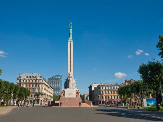 RIGA, LATVIA - SEPTEMBER 04, 2014 - Freedom Monument in Riga, Latvia.